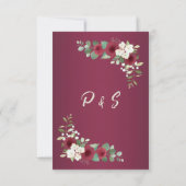 Burgundy Gold Floral Fall Winter Garden Wedding  出欠カード (裏面)