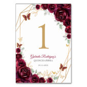 Burgundy Gold Floral Quinceanera テーブルナンバー (裏面)
