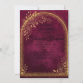 Burgundy & Gold Floral Quinceanera Invitation 招待状 (正面)