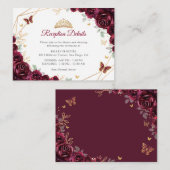 Burgundy Gold Floral Quinceanera Reception Details エンクロージャーカード (正面/裏面)