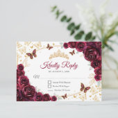 Burgundy Gold Floral Quinceanera Reply 出欠カード (スタンド正面)