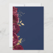 Burgundy Gold Floral Script Navy Save the Date 案内状 (裏面)