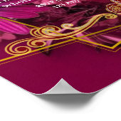 Burgundy Gold Floral Wedding ポスター (角)