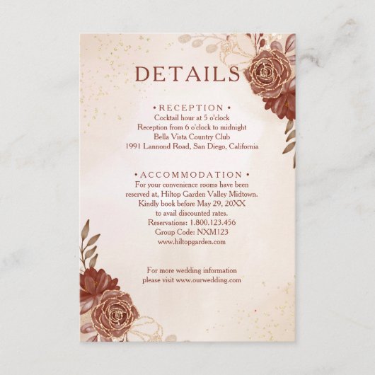 Burgundy & Gold Floral Wedding Enclosure Card エンクロージャーカード (正面)