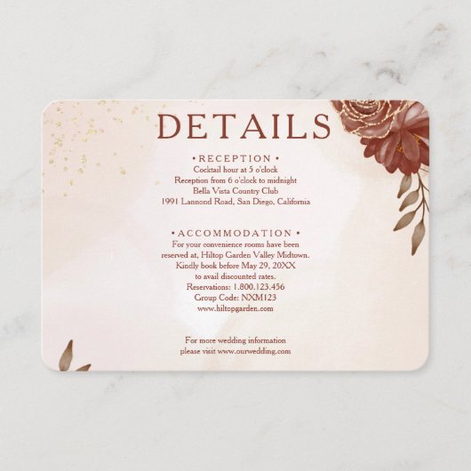 Burgundy & Gold Floral Wedding Enclosure Card エンクロージャーカード (正面)