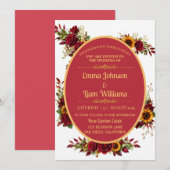 Burgundy Gold Floral Wedding Invitation 招待状 (正面/裏面)