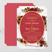 Burgundy Gold Floral Wedding Invitation 招待状 (正面/裏面)