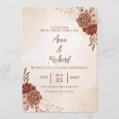 Burgundy & Gold Floral Wedding Invitation 招待状 (正面)