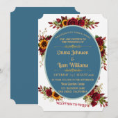 Burgundy Gold Floral Wedding Invitation 招待状 (正面/裏面)
