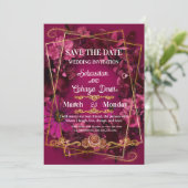 Burgundy Gold Floral Wedding Save the Date 招待状 (スタンド正面)