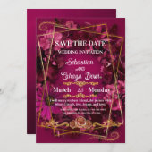 Burgundy Gold Floral Wedding Save the Date 招待状 (正面/裏面)