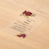 Burgundy Gold Florals Minimalist Elegant Modern アクリル招待状 (レイダウン)