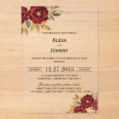 Burgundy Gold Florals Minimalist Elegant Modern アクリル招待状 (正面)