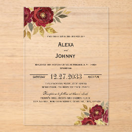 Burgundy Gold Florals Minimalist Elegant Modern アクリル招待状