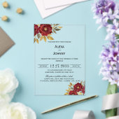 Burgundy Gold Florals Minimalist Elegant Modern アクリル招待状 (インサイチュ (ウェディング))