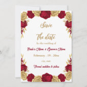 burgundy & gold flowers botanical wedding セーブザデート (正面)