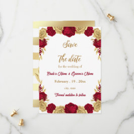 burgundy & gold flowers botanical wedding セーブザデート