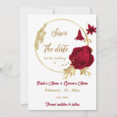 burgundy & gold flowers botanical wreath wedding セーブザデート (正面)