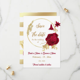 burgundy & gold flowers botanical wreath wedding セーブザデート