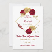 burgundy & gold flowers botanical wreath wedding セーブザデート (正面)