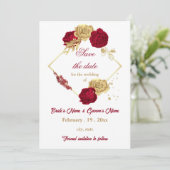 burgundy & gold flowers botanical wreath wedding セーブザデート (スタンド正面)