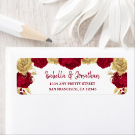 burgundy & gold flowers elegant return address ラベル