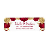 burgundy & gold flowers elegant return address ラベル (正面)