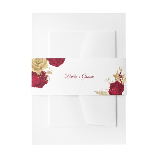 burgundy & gold flowers elegant wedding  招待状ベリーバンド (正面例)