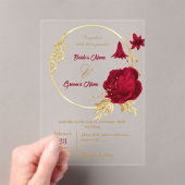 burgundy & gold flowers elegant wreath wedding アクリル招待状 (インサイチュ (ポータブル))