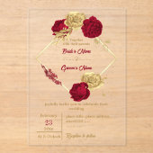 burgundy & gold flowers elegant wreath wedding アクリル招待状 (正面)