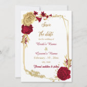 burgundy & gold flowers geometric wedding セーブザデート (正面)