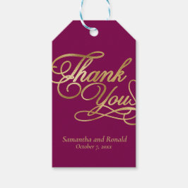 Burgundy & Gold Foil Thank You Calligraphy Wedding ギフトタグ