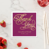 Burgundy & Gold Foil Thank You Calligraphy Wedding スタンダードカクテルナプキン (インサイチュ)