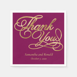 Burgundy & Gold Foil Thank You Calligraphy Wedding スタンダードカクテルナプキン