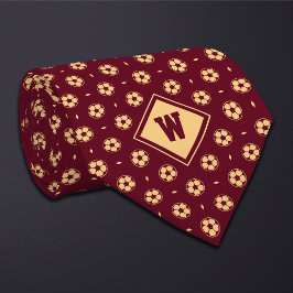 Burgundy Gold Futbol (Soccer) Ball Icon Necktie ネクタイ