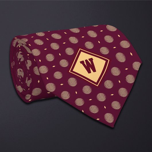 Burgundy Gold Golf Ball Icon Necktie ネクタイ