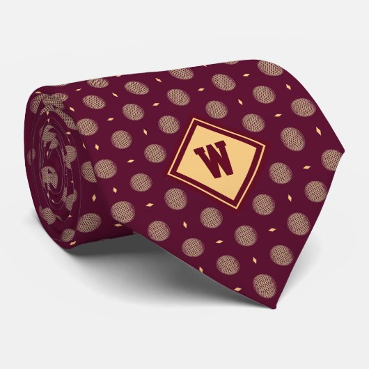 Burgundy Gold Golf Ball Icon Necktie ネクタイ (ロール)