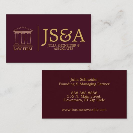 Burgundy Gold Justice Columns Law Firm 名刺 (正面/裏面)