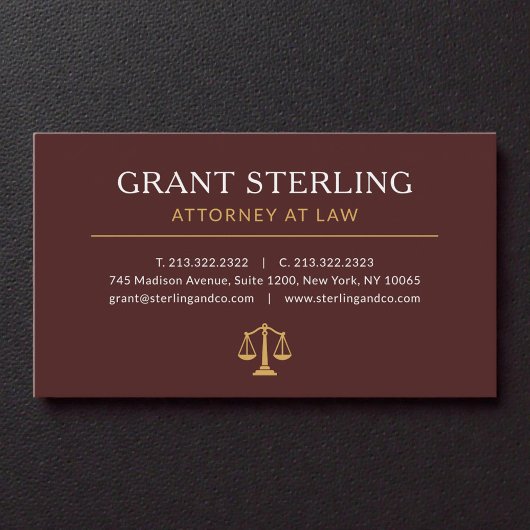 Burgundy Gold Lawyer Attorney at Law Luxury 名刺
