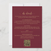 Burgundy & Gold Leaves Calligraphy QR Code Wedding 招待状 (裏面)