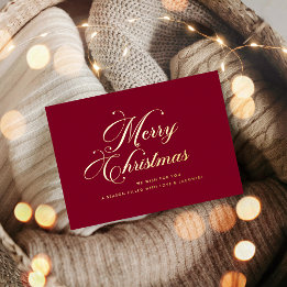Burgundy Gold Merry Christmas Card 箔シーズンカード