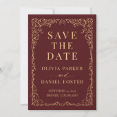 Burgundy Gold Minimalist Wedding Save the Date セーブザデート (正面)