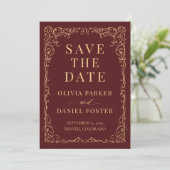 Burgundy Gold Minimalist Wedding Save the Date セーブザデート (スタンド正面)