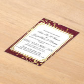 Burgundy Gold Modern Elegant Wedding Invitation アクリル招待状 (レイダウン)