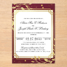 Burgundy Gold Modern Elegant Wedding Invitation アクリル招待状