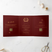 Burgundy Gold Monogram Photo QR | RSVP Wedding  三つ折りカード (内部)