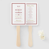 Burgundy & Gold Monogram Wedding Ceremony Program ハンドファン (正面&裏面)