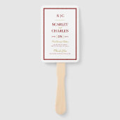 Burgundy & Gold Monogram Wedding Ceremony Program ハンドファン (正面)