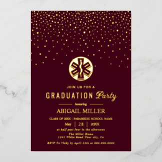Burgundy, gold paramedic Class Of 2026 graduation 箔招待状