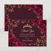 Burgundy Gold Quinceanera サンキューカード (正面/裏面)